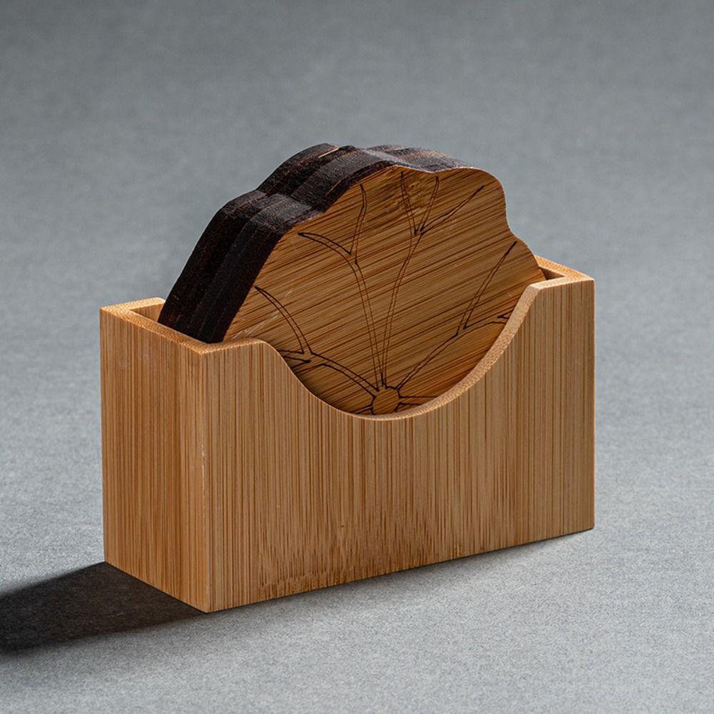 6 Stück/Set Lotusblume Holz Rund Tassenuntersetzer Chinesischer Stil Teetassen Untersetzer Esstischmatte Küche