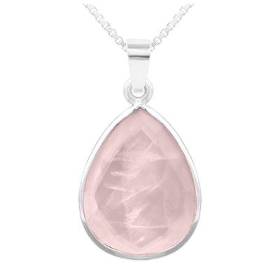 [R1022] - Handmade Silver Necklace 'Mineralia' Silver Rose Quartz - 18x14 Mm