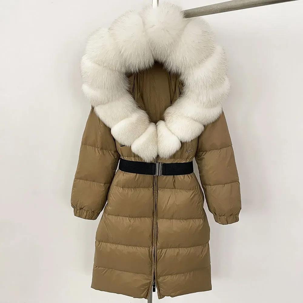 OFTBUY Moda Inverno Giacca Piumino 90% Imbottita con Piumino Collo in Pelliccia di Volpe Oversize Rimovibile Cucita Giacca Piumino Donna Abbigliamento Casual Largo