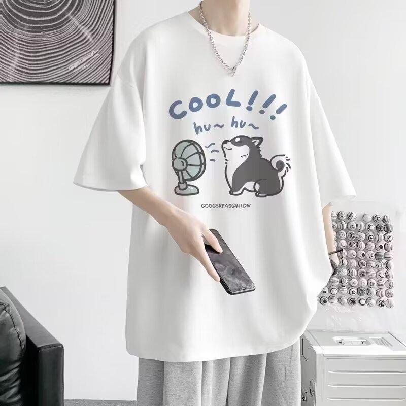 Camiseta de manga corta con cuello redondo y estampado de letras de moda para hombre para verano, top informal holgado