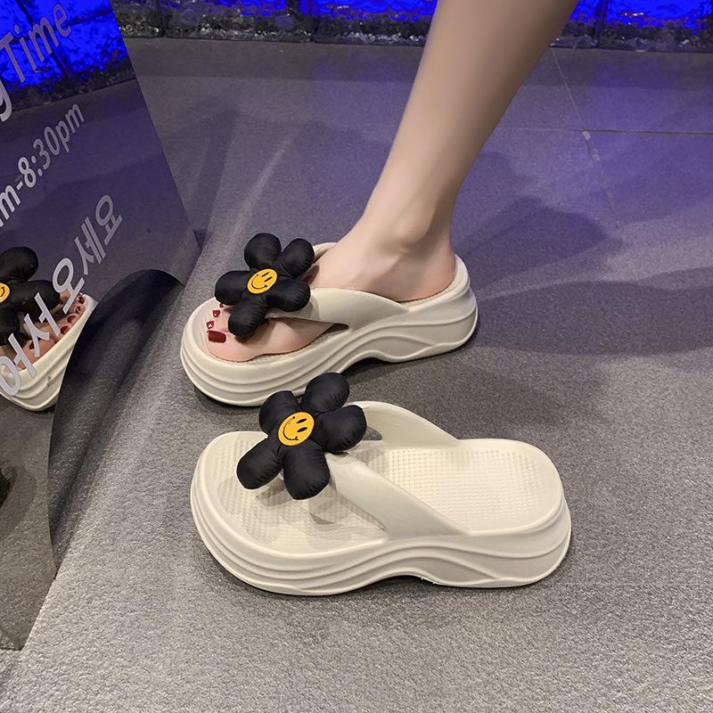 

Slippers women wear summer fashion thick-bottomed foot-clipping flip-flops non-slip Sanya tourism beach cool slippers 36-37 хаки