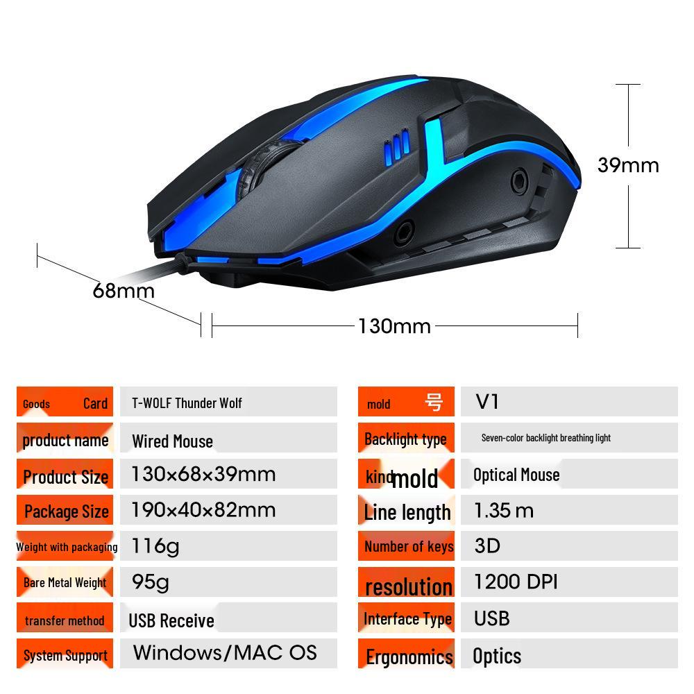 Thunderwolf V1 Wired USB Luminous Mouse for Desktop & Laptop