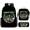 Minecraft Game Merchandise 3-Piece Backpack, Pencil Case, Lunch Bag for Kids