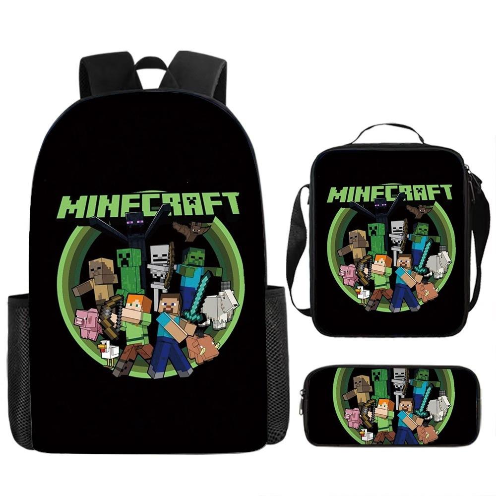 Minecraft Game Merchandise 3-Piece Backpack, Pencil Case, Lunch Bag for Kids