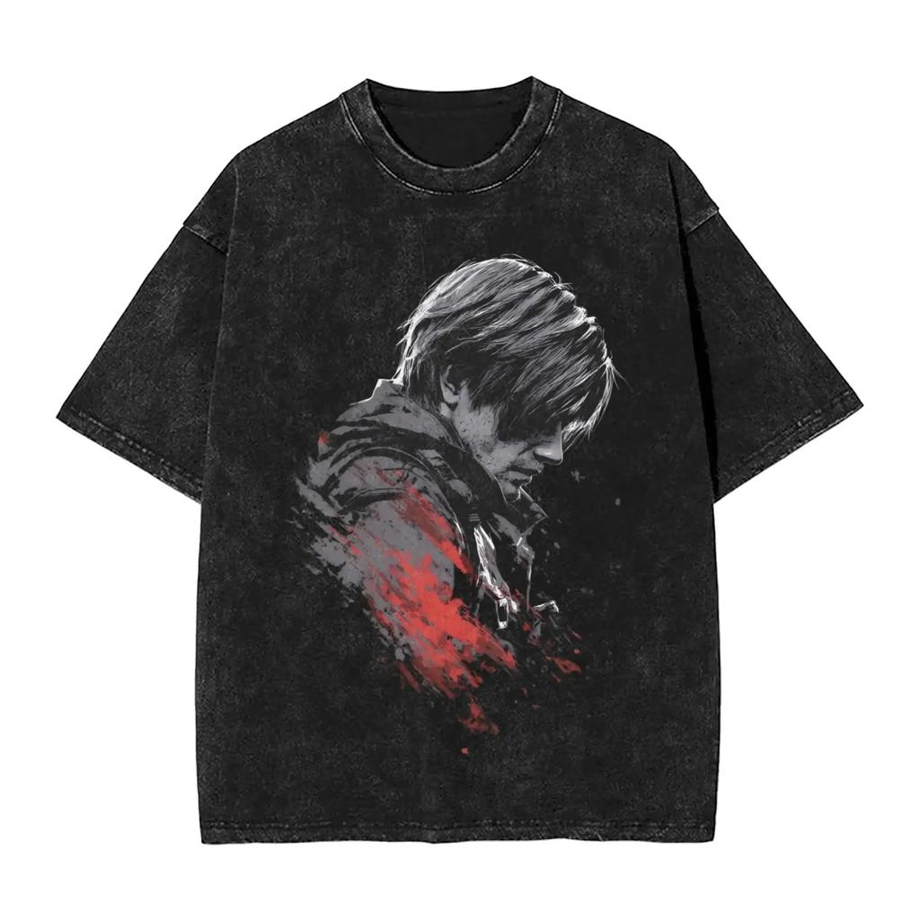 Resident Evil 9 Requiem Leon S. Kennedy Grafica 100% Cotone Unisex Lavaggio Acido Camicia 2026 Estate Nuova Uomo Y2k Maglietta a Maniche Corte