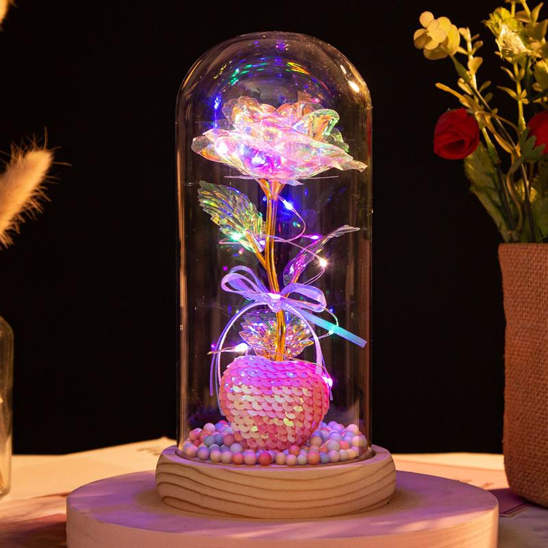 Love glass cover gold leaf flower ornament, creative mother's Valentine's Day gift, luminous simulated rose bouquet
