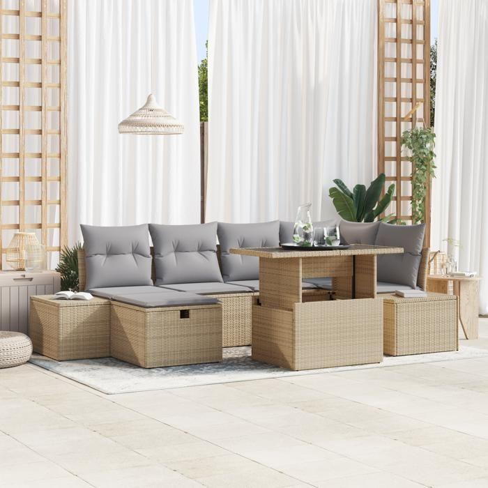 VidaXL Ensemble de canapé de jardin 7 pièces avec coussins beige en poly rotin 3359877