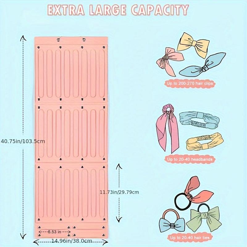 27-Ribbon Large Capacity Hair Bows Organizer for Girls Foldable Hair Clip Holder Wall-Mounted Storage for Room Decor