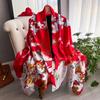 90*180cm Fashion Luxury Silk Scarf Women flowers Soft Smooth Scarves Wrap Hijab Outdoors Muffler Long Shawl Beach sun protection