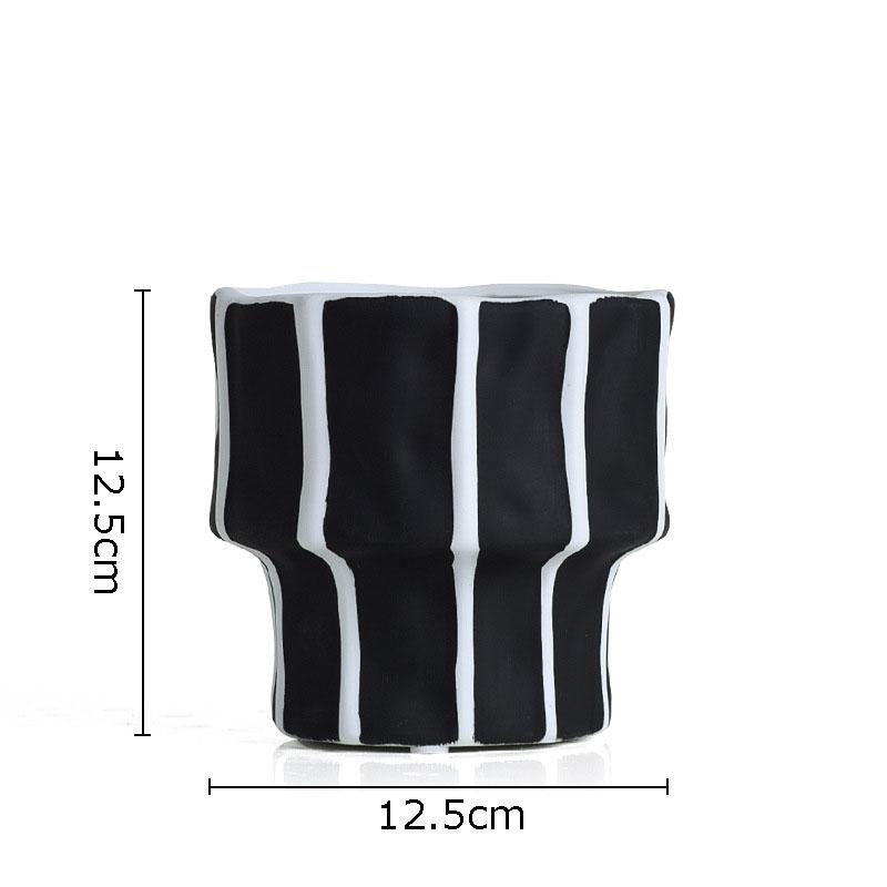 Black and White Stripe Ceramic Vase Flower Pots Decorative Flower Arrangement Desk Decoration Ornaments Crafts Floral Vases