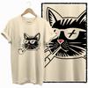 COOLMIND 100% cotton BEIGE cat print exclusive graphic women T shirt big size loose cotton cat lover women tshirt LOVELY cat tee