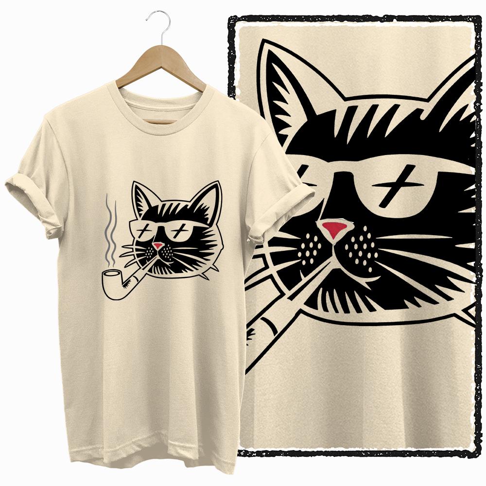 COOLMIND 100% cotton BEIGE cat print exclusive graphic women T shirt big size loose cotton cat lover women tshirt LOVELY cat tee
