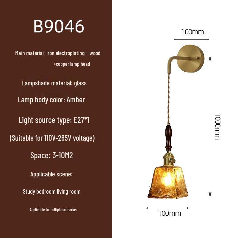 Elegant All-Copper Glass Wall Lamp: Creative Crystal Decor for Hotel Bedrooms and Staircases