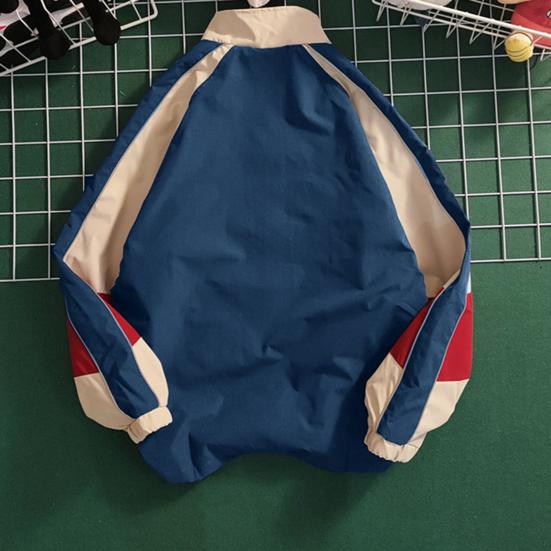 Herrenjacke, Farbblock, locker, Vintage, lange Ärmel, Reißverschluss, Stehkragen, winddicht, weich, Streetwear, Schule, Baseballmantel, Frühlings- und Herbstmantel