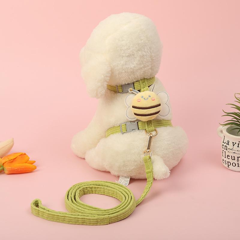 

Шлейки для домашніх тварин, набір повідків. Мила бджола, собака, кішка, м’яка регульована шлея для прогулянок на свіжому повітрі, анти-загублений цуценя, кіт, повідець, товари для тварин. S зелений