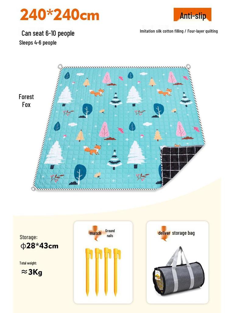 Moisture-Proof Picnic & Camping Mat: Thick, Waterproof, Machine-Washable Tent Ground Cover (240×240, 2.4M)