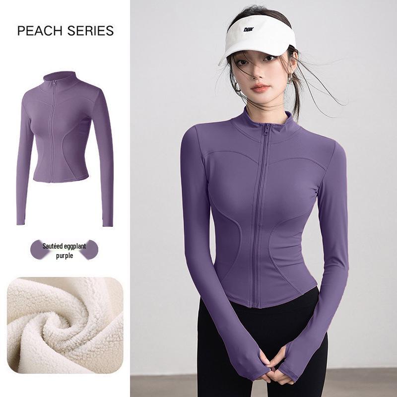 Women's Plus Velvet Sports Jacket - Slimming, Versatile Yoga Wear, High-End Feel, Warm Top for Running & Fitness