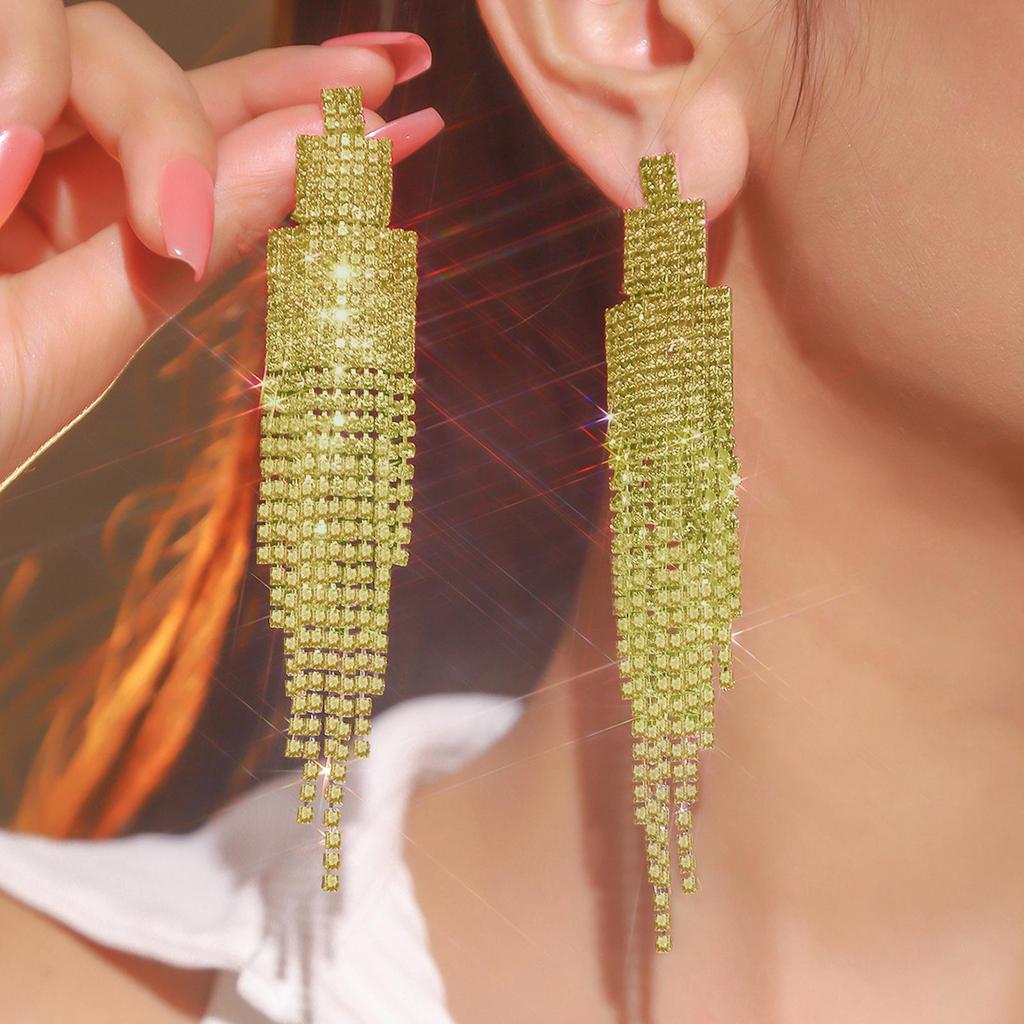 DINGKA Luxury Rhinestone Long Tassel Stud Earrings for Women