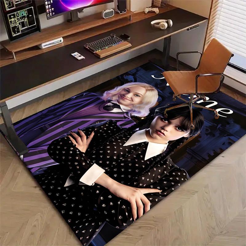 Custom Addams Family Wednesday Mat Personalized Name, Polyester Washable Indoor Entryway Rug, Gift for Christmas, Easter, Thanksgiving Day