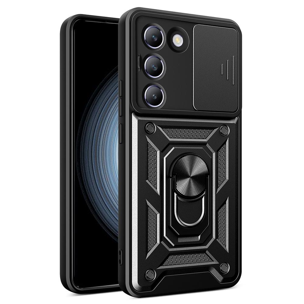 

For vivo Y200e 5G Case with Slide Camera Lid PC+TPU Kickstand Phone Cover A