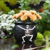 Spiderwebs Cauldron Plant Pot, Halloween Resins Skull Planter for Mini Succulents, Small Decorative Container for Desk Shelf and Windowsill Styling