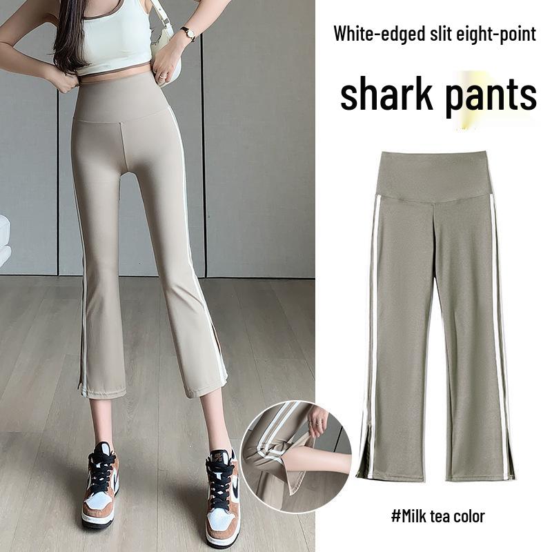 

Women s High-Waist Flared Yoga Pants - Micro Flare, Lightweight, Summer Leggings, White-Edged Slit, Small Size M