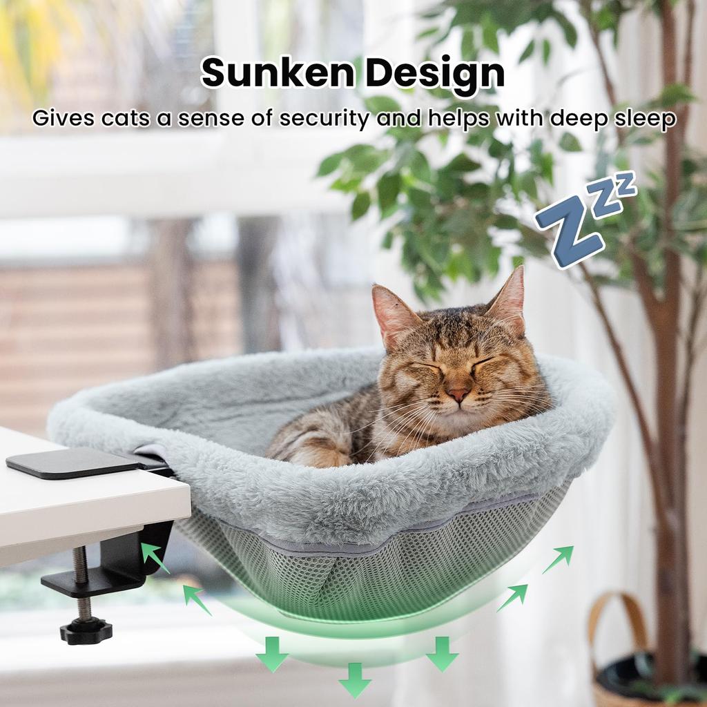 JUNSPOW Cat Sinking Made with Soft Rabbit Fits Various Weight Capacity 18kg Bed, One-Touch Folding, Bed, Space-Saving Semi-Circular Design, Fur,