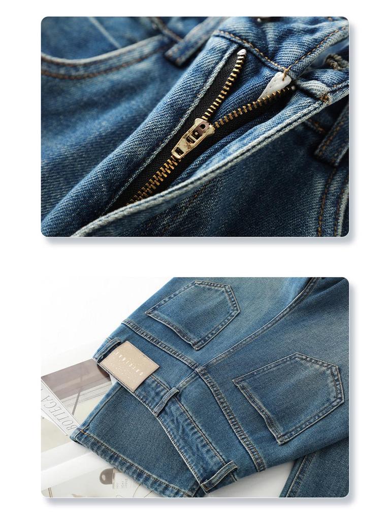 Women's High-Waist Retro Slim Jeans - Spring/Autumn 2025 Wide-Leg Pants for Pear-Shaped Body.