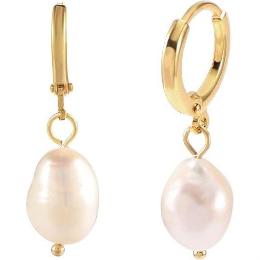 Baroque Copper Plated Real Gold Pearl Earrings Women'S Earrings Temperament Retro Earrings Asymmetrical Design Sense