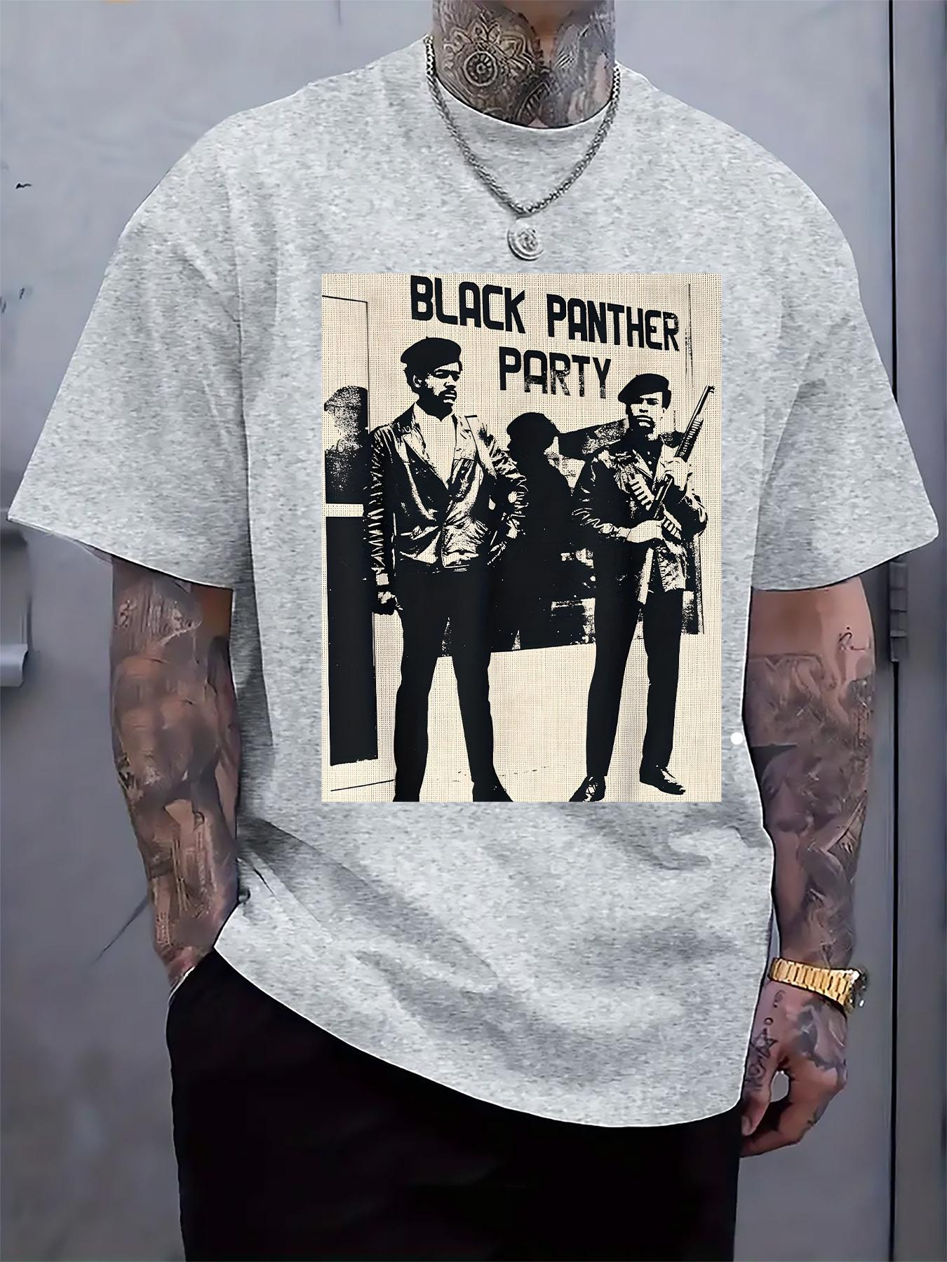 Black Panther Party Graphic Print Crew Neck Tshirt - Styl... M