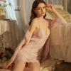 Rose Satin Lace Push-Up Backless Nightgown & Robe Set