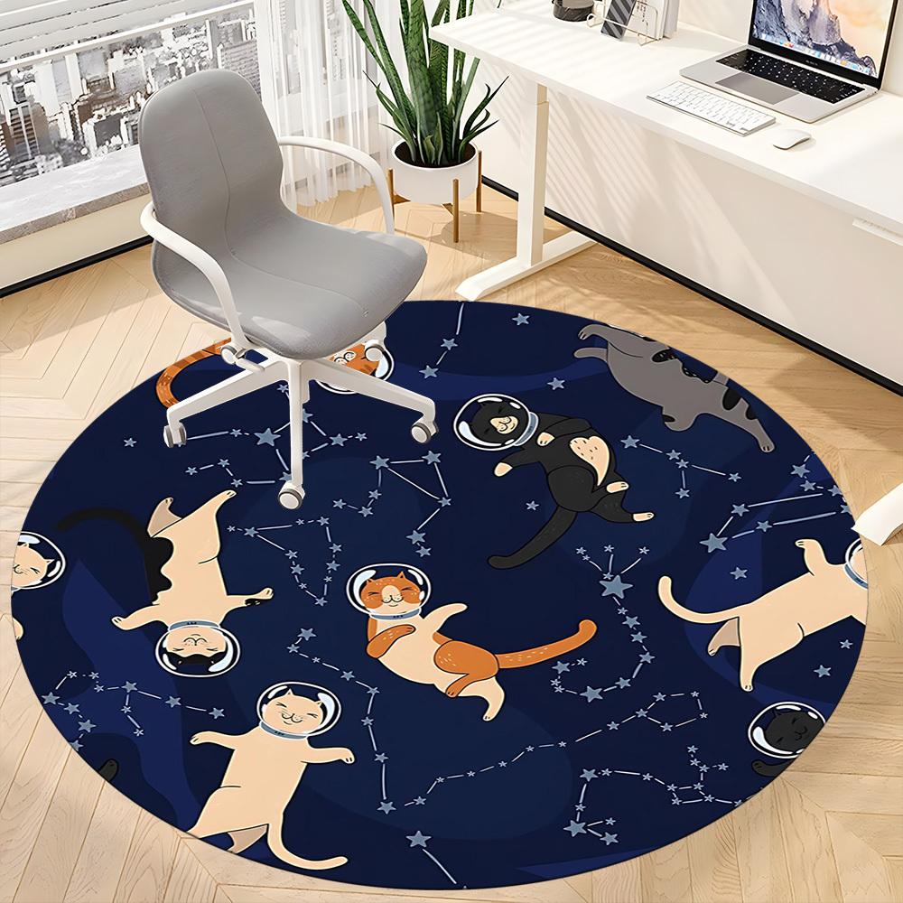 1PC Space Cats Office Round Area Rug, Mat Suitable For Office, Under Office Chairs Bedroom Living Room Home Decor, Room Deco