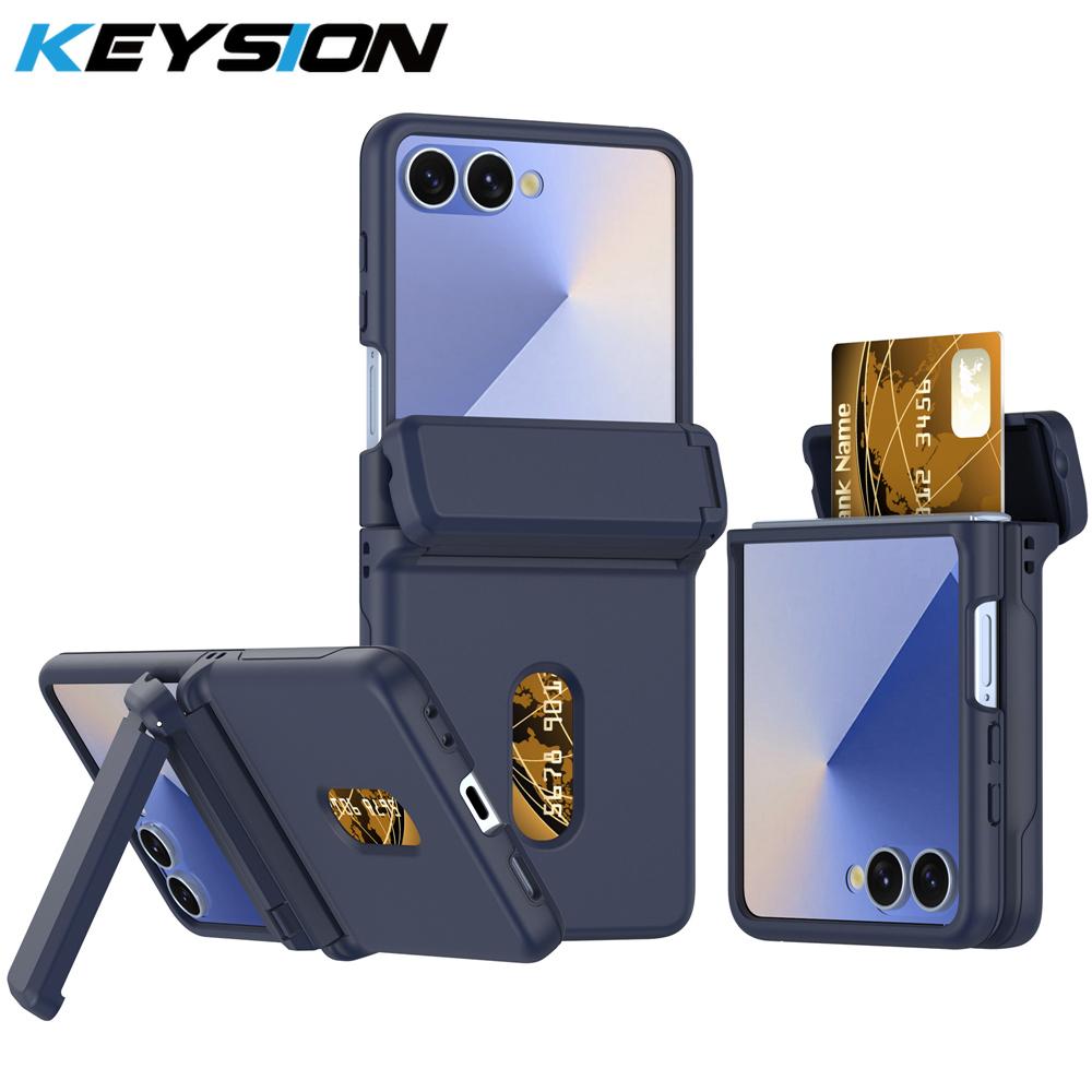 KEYSION Shockproof Case for Samsung Z Flip 7 6 5 5G Hard PC With Hinge Kickstand Card Slot Phone Cover for Galaxy Z Flip 5 6 7