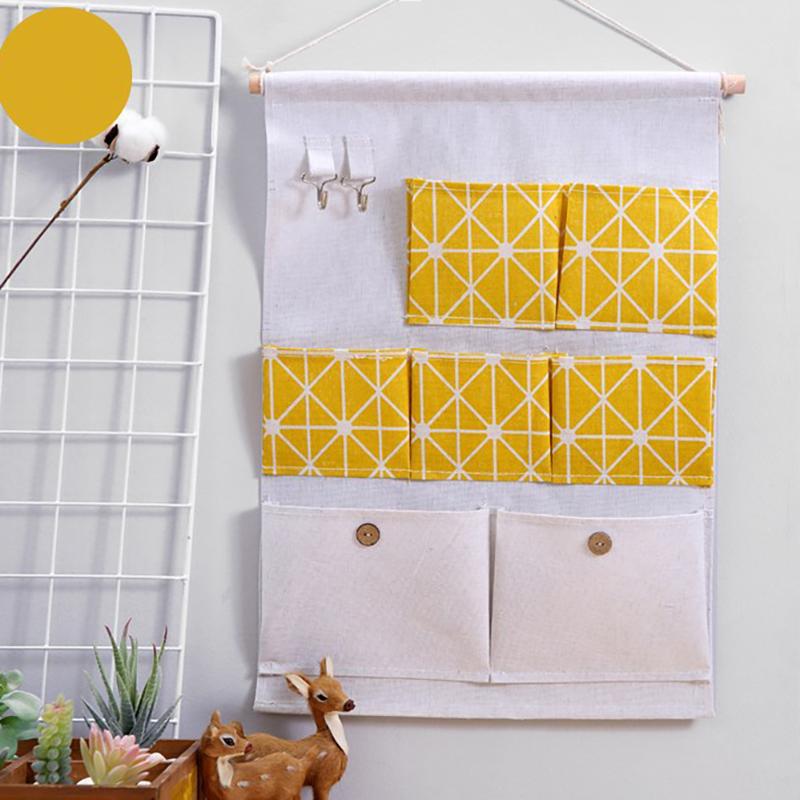 Seven Pocket Hanging Cotton And Linen Hanging Bag, Door Storage Hanging Bag, Bathroom Storage Bag, Fabric Storage Hanging Bag