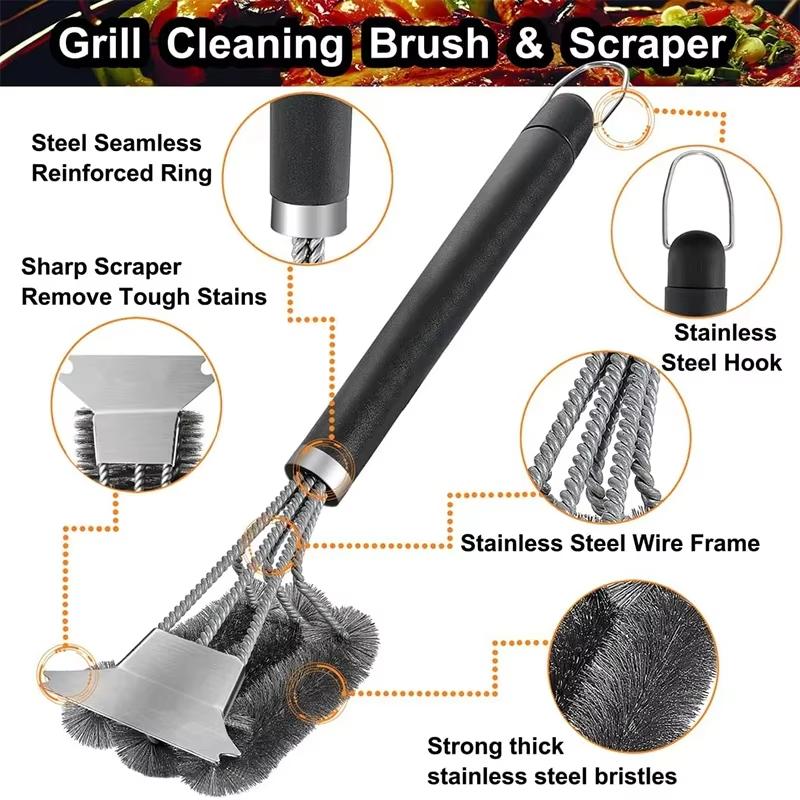 Barbecue Grill Bbq Brush Clean Tool With Deluxe Handle Stainless Steel Bristles Non-Stick Cleaning Brushes Barbecue Accessories