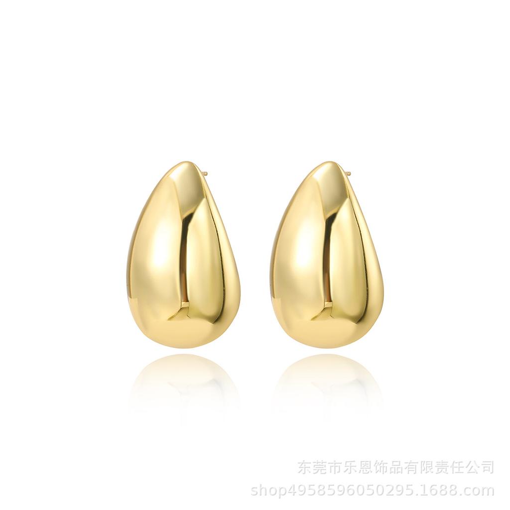 Gold-Tone Water Drop Stainless Steel Stud Earrings: Elegant and Modern Design for Women