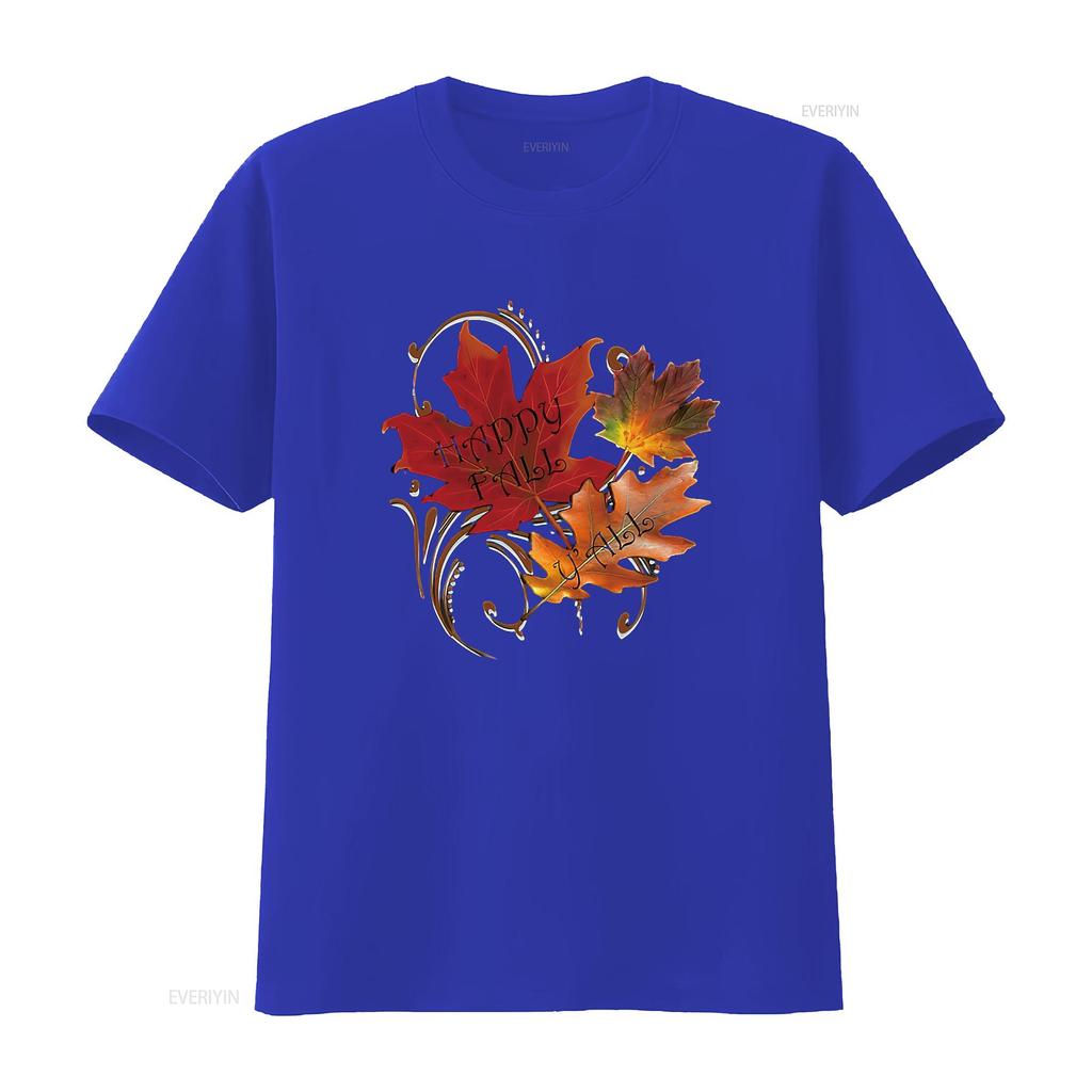 Fall Quote Happy Y all Cute Thanksgiving Design Autumn Womens T Shirt Black vintage Washed fashion Comfortable homme Versatile