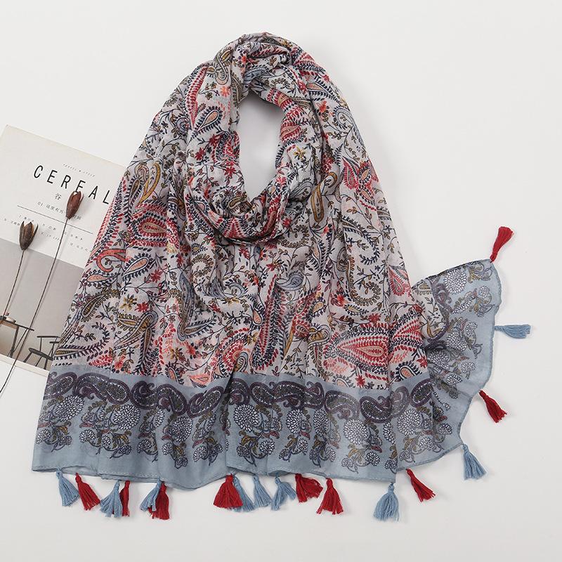 Literarischer kleiner frischer Retro-Fransenschal aus Baumwolle und Leinen, schöner bedruckter Seidenschal für Damen, japanischer Sonnenschutzschal