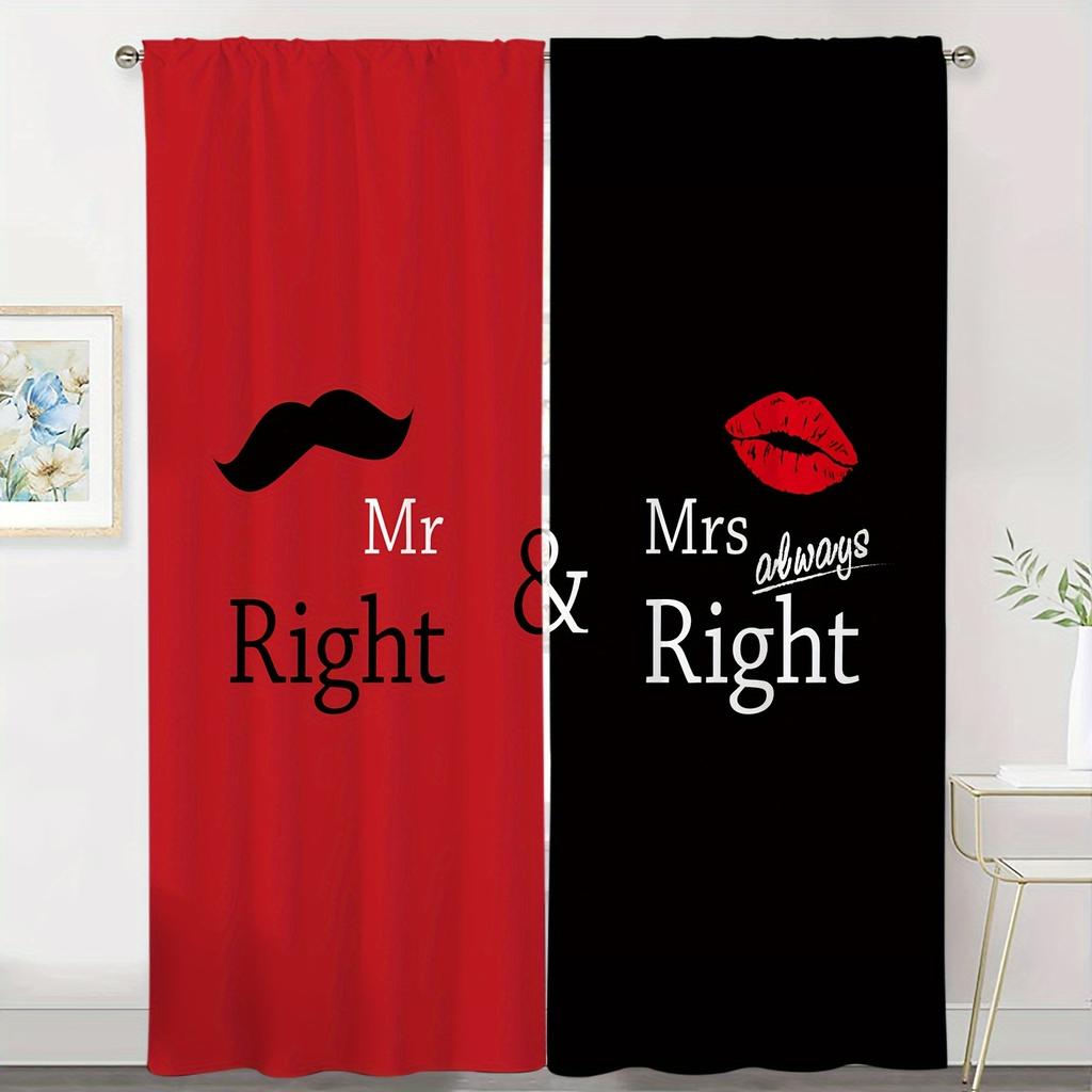 2 Panel schwarz und rot Vorhänge Damen Herr. Vorhänge King Queen Vorhänge für Schlafzimmer Wohnzimmer Küche Fenster Jalousien Cortinas sa