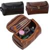 Travel PU Leather Men Toiletry Bag Vintage Luxury Zipped Cosmetic Bag Large Capacity Waterproof Wash Organizer Business
