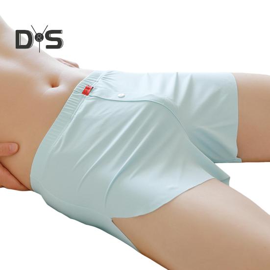 

Мужские трусы-боксеры, эластичные, средней талии, U-образные, однотонные шорты, широкий пояс, бесшовные тонкие трусы из ледяного шелка с разрезами L светло-синий