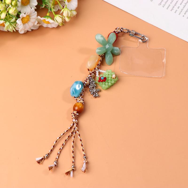 {MX} Ethnic Style Artistic Beaded Keychain Phone Lanyard Vintage Flower Pendant Bag Charm Key Hanging Decoration Gifts
