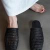 Woven hollow bag head half slippers women's 2025 new summer flat bottom square head fashion lazy sandals women's outer wear