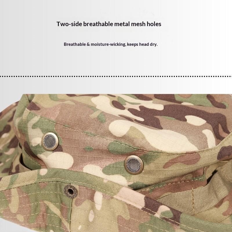 Outdoor Camouflage Taktischer Fischerhut Kapuzen-Set Gesichtsmaske Sonnenschutz Polyester Vier Jahreszeiten für Radfahren Bergsteigen