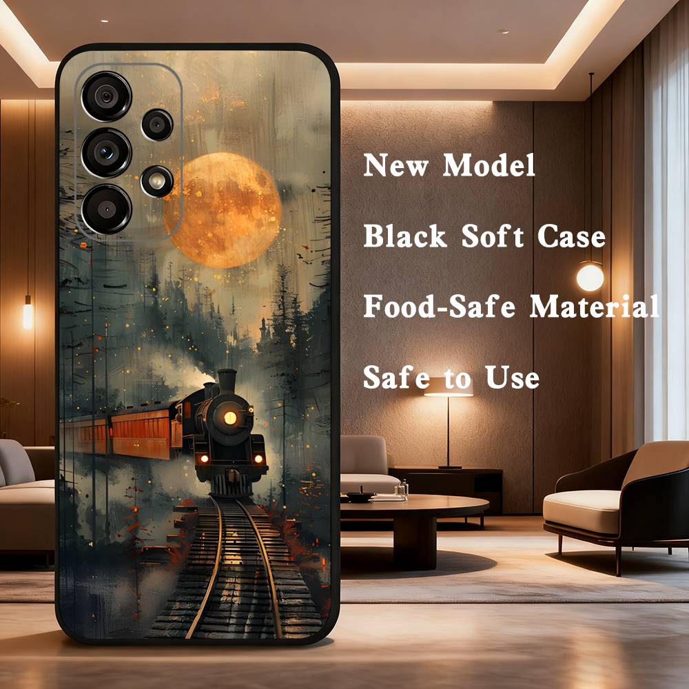 Classic Steam Train Railway For Samsung Galaxy A73,31,Note,22,71,53,32,72,41,8,9,52,J7,Soft Black Silicone Cover Case