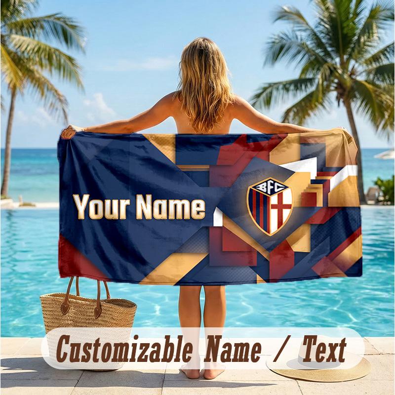 Custom Text Beach Towel, Soft Absorbent Swimming Multi-use TowelBologna FC