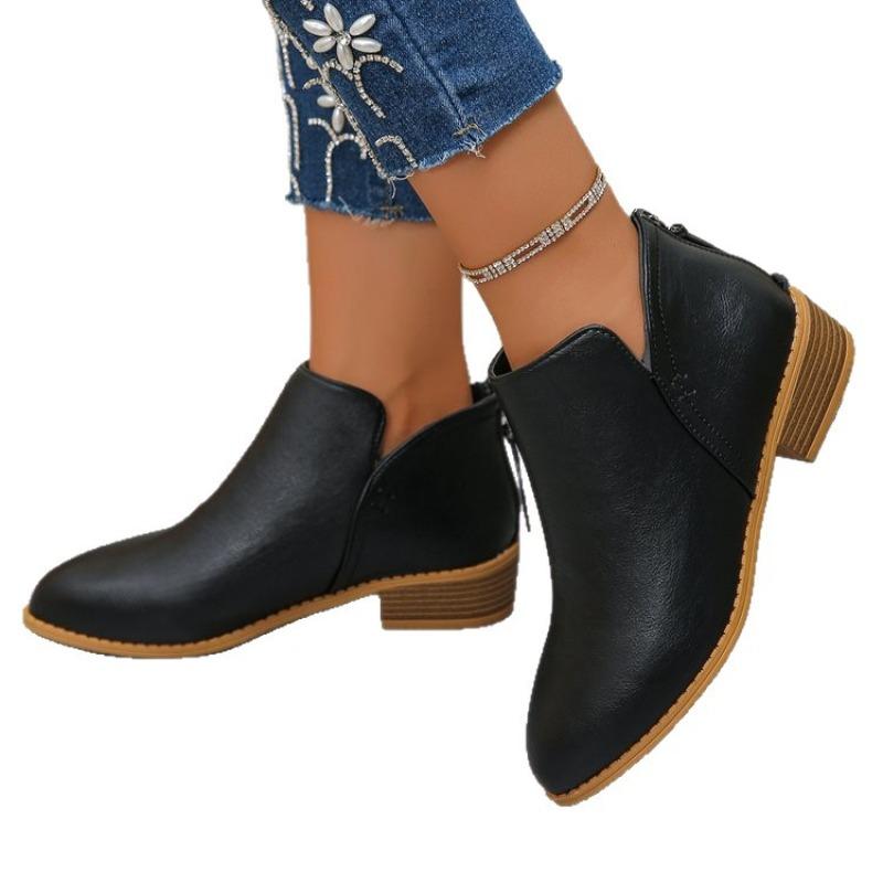 Plus-size Boots for Women, Slimming Pointed-toe Casual, Thick-soled, Chunk-heeled Boots for Women, Single Shoes