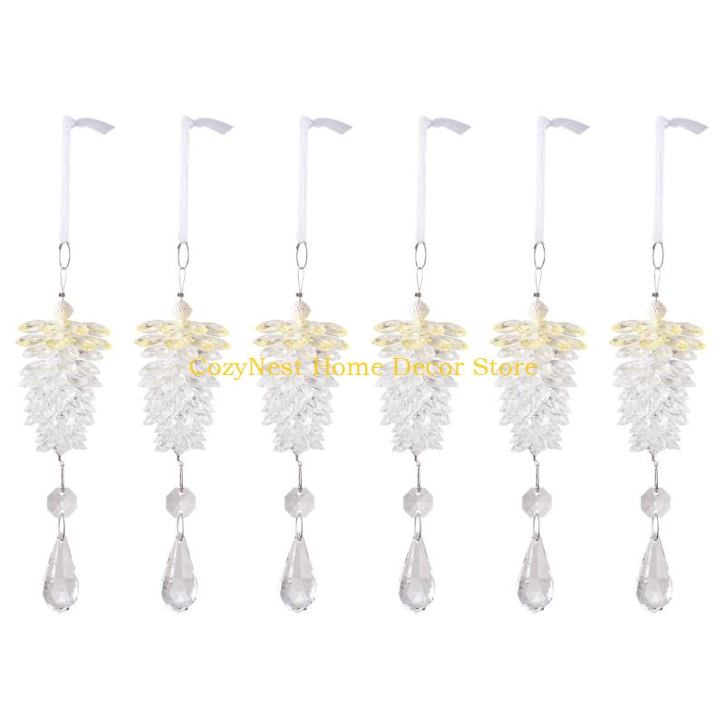 92MF 6 Pcs Simulated Pinecone Pendant Ornament Christmas Decorations Easy To Use For Home Party Garden Decoration