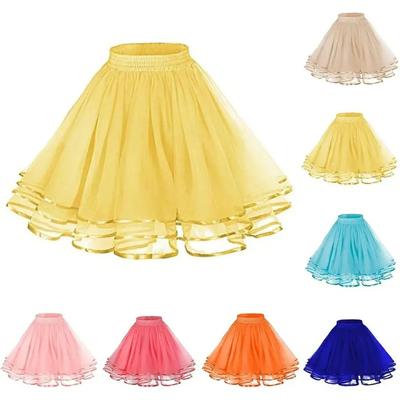 Women Petticoat Tutu Under Skirts Crinoline Three Layers Ribbon Gauze Tulle Skirt Vintage Bridal Slips Rockabilly