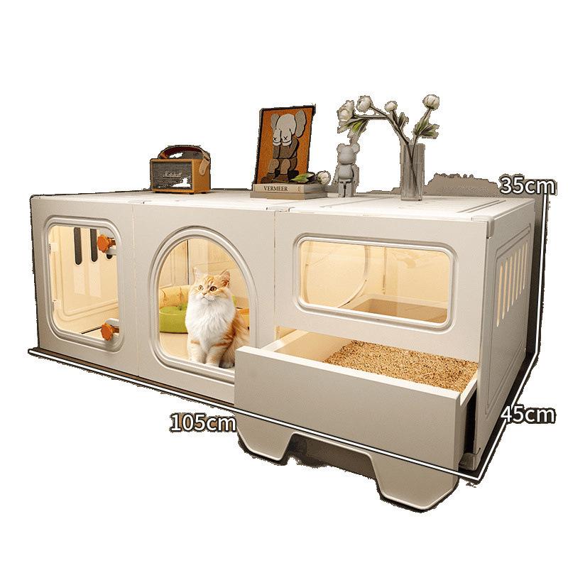 Vila integrată pentru pisici cu toaletă pentru apartamente mici – Casuță compactă pentru pisici cu o cameră și hol